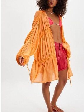 Free People Juliet Duster One Size Orange Sun - Romantic Cottagecore Fairycore